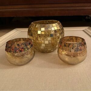 Vintage Amber mosaic and glass bowls - set of 3